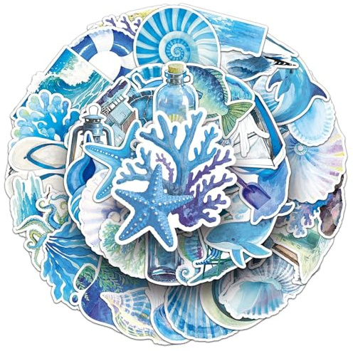 50PCS Pegatinas de Azul Océano,Pegatinas para Ordenador Portatil Agenda Laptop Skate Botella Agua Guitarras Maletas equipajes Coches y Bicicletas,Animales Marinos Impermeable Vinilo Stickers