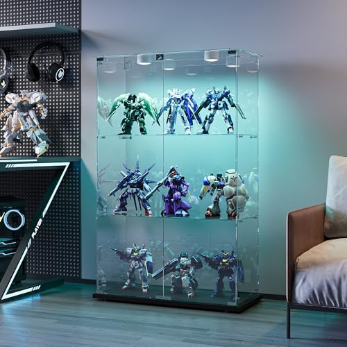 FOERPL Vitrine en Verre avec Éclairage LED, vitrine de Collection sur Pied, Vitrine Colonne à 3 Couches avec Porte Verrouillable pour Salon/Bureau/Salle de Jeux, 78.5x35x123cm