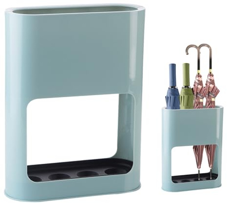 Dwitkul Portaombrelli in Plastica Blu con Vassoio Antigoccia Rimovibile - Design Minimalista, Capacità 4 Ombrelli (Piccoli/Grandi), Dimensioni 28x22x9 cm - Ideale per Casa/Ufficio.