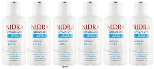 Nidra Intimolatte Lenitivo Hydratante Lot de 6 lotions de lavage intime au lait pH 4,5 avec protéines de lait et acide lactique 500 ml + porte-clés Italy shop