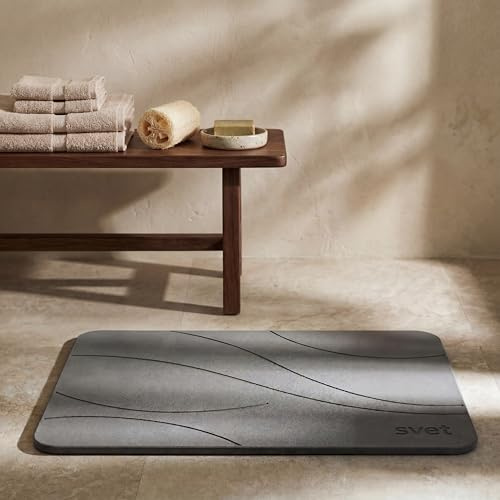 Svet - Alfombra Diatomita Baño - Secado Rápido y Ultra Absorbente, Antideslizante, Antibacteriana y Antihongos, Alfombrilla Baño Diatomita de Piedra. (Brisa Gris Oscuro)