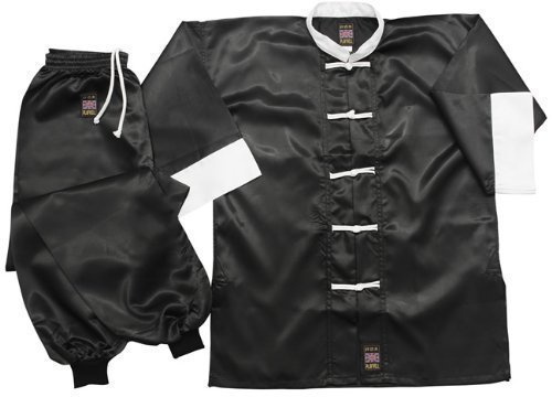 Playwell Martial Arts 100% Cotton Black/White Kung Fu Uniform - 6/190CM