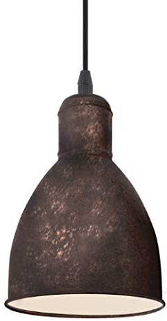 EGLO Pendellampe Priddy 1, 1 flammige Vintage Pendelleuchte im Industrial Design, Retro Hängelampe aus Stahl, Farbe: Kupfer antik, Fassung: E27