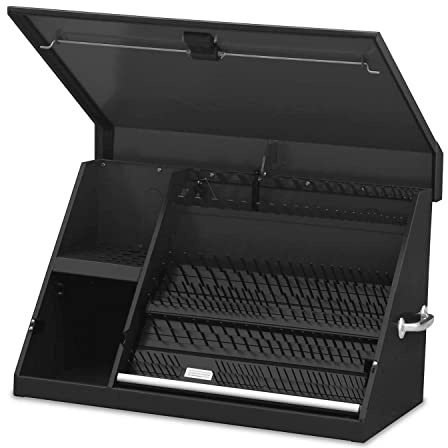 Montezuma – XL450B – 36-Inch Portable TRIANGLE Toolbox – Multi-Tier Design – 16-Gauge Construction – SAE and Metric Tool Chest – Weather-Resistant Toolbox – Lock and Latching System, Black