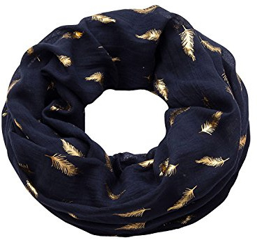 Femme écharpe tube pour Femme imprimé de plumes Auto Neck Un Cercle Wrap Femmes Mode Cadeau Daily Châle Disponible toute l'année,Taille unique,Bleu