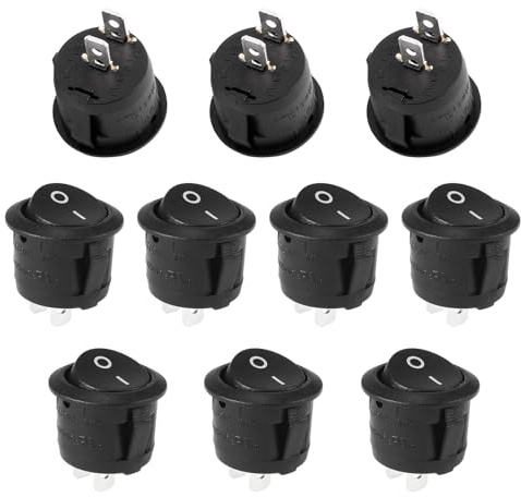 RuoFeng 10Pcs Snap-in Round Rocker Switch SPST Mini Toggle Switch 2 Pin 2 Position Black Button Power ON Off Switch AC 10A/125V 6A/250V, Used for Auto Car Boat Electrical Switch