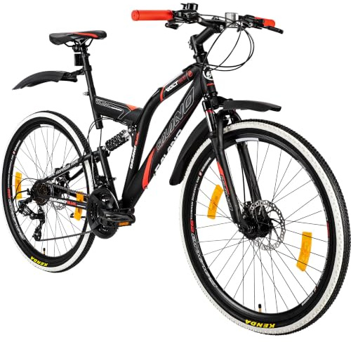 Galano Volt DS Mountainbike Fully Jugend MTB ab 160 cm Fahrrad Bike Rad | schwarz/rot, 46 cm, Double Suspension, Rahmenfederung, mechanische Scheibenbremse, sportliches Design, Gelände Abenteuer