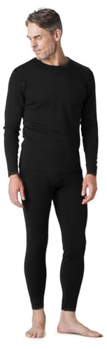 LAPASA Ensemble de sous-Vêtements Thermiques Homme en Laine Mérinos 100% Naturelle Sport Chaud Léger Pantalon Bas et Haut Maillot de Corps Automne/Hiver M31 Noir (Chaud) M