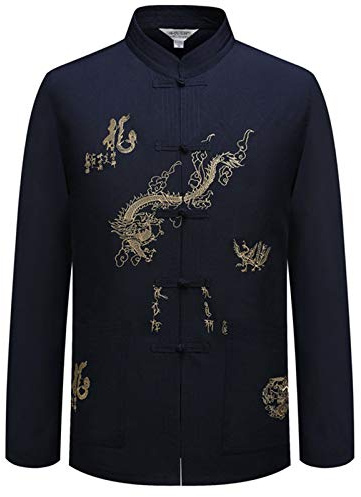 Hombres Chino Tradicional Manga Larga/Manga Corta Collar del Soporte Traje Tang con Dragón Diseño Tai Chi Camisa Kung Fu Uniforme Ropa de Entrenamiento