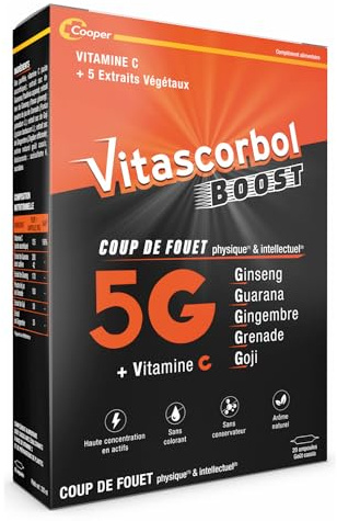 VITASCORBOL - Complément alimentaire avec édulcorants à base de vitamine C et de préparations de plantes - Booster physique et intellectuel- 20 ampoules goût cassis