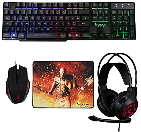 Konix Drakkar Pack d'accessoires Gaming Rogue pour PC - Casque - Clavier AZERTY 105 Touches - Souris - Tapis de Souris Viking