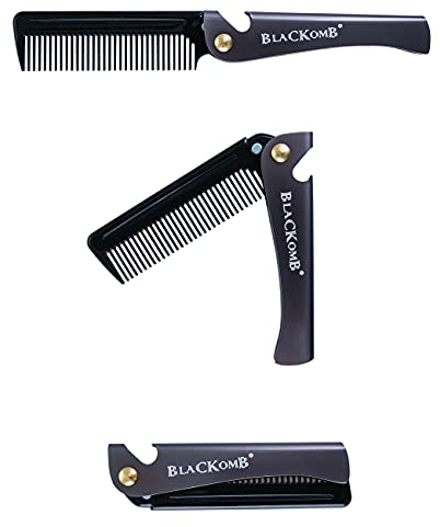 Blackomb - Faltbarer Bartkamm | Klappkamm für Haare | aus Edelstahl | mit Flaschenöffner | Herrenkamm Klappbar | Silber