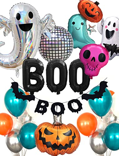 Regendeko Halloween Boo Geist Kürbis Folienballon Deko Set Ballons Girlanden（Geist）