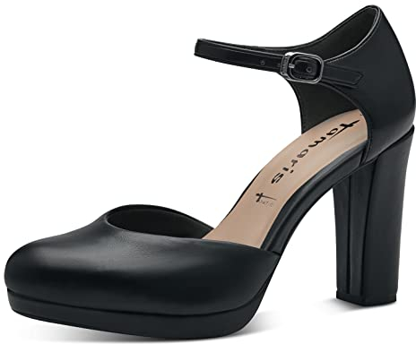 Tamaris Damen Pumps mit Riemchen Vegan Blockabsatz; BLACK MATT/schwarz; 41