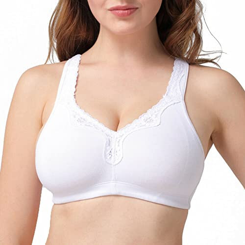 Ayigedu UK Women's Plus Size Bra Full Coverage Non-Padded Non-Wired Minimizer Cotton Bra 46C White