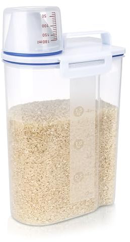 BELLE VOUS Kunststoff Vorratsbehälter mit Deckel & Messbecher - BPA-Freie Vorratsdose 2L - Luftdichte Behälter für Müsli, Zucker, Mehl Aufbewahrung & Trockenfutter Behälter - Für Küche & Speisekammer