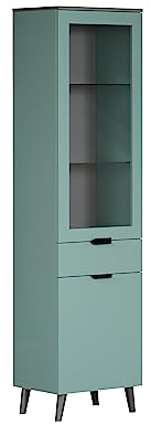 trendteam smart living - Melton - Vitrine - Türkis/Anthrazit - Vitrinenschrank mit schwarzen Massivholzfüßen - (BxHxT) 49 x 195 x 37 cm - Schrank mit 5 Fächern und 1 Schublade - kratzfest