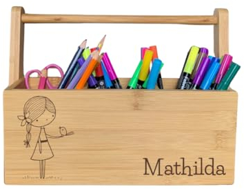 Gravello Schreibtischorganizer, Stiftehalter Bambus, personalisierte Stiftebox, Geschenk zur Einschulung