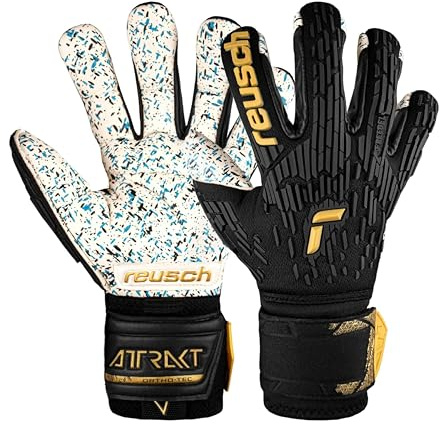Reusch Attrakt Freegel Fusion Ortho-Tec Goaliator Unisex Goalkeeper Gloves, Soccer Goalie Gloves with Finger Support, Flexible, Breathable, Durable Grip, AirVent System, Adult, Black/Gold, Size 11