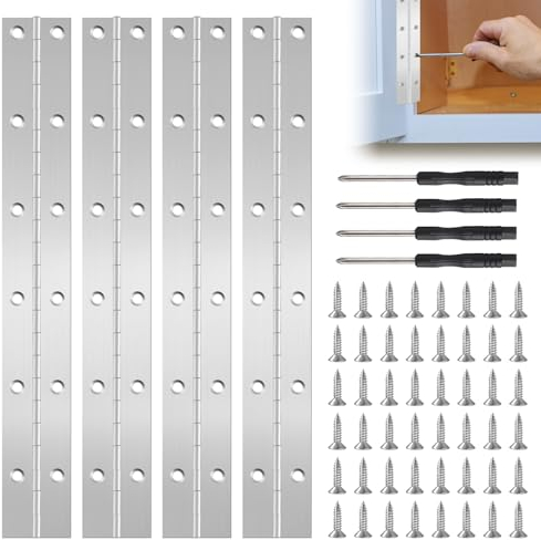 Neikafan 4 Pezzi Cerniere Pianoforte per Legno 30cm - Cerniera Lunga Acciaio Inox per Ante e Armadi Di Mobili Pesanti - Con Viti e Cacciavite