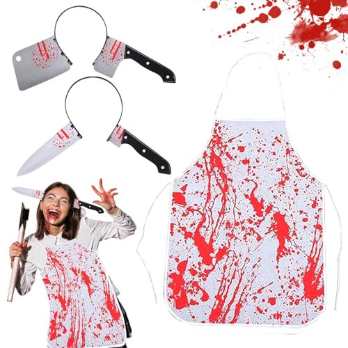 LXYYDS 3 pezzi Grembiule Sanguinoso Costume, Halloween Grembiule Insanguinato, Fascia Insanguinata, Grembiule da Macellaio di Halloween per Festa di Halloween, Feste di Vampiro
