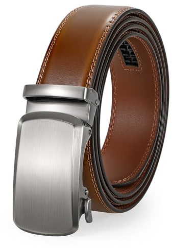JasGood Ceinture à cliquet en cuir pour homme avec boucle coulissante automatique réglable, 3,5 cm de large, 145cm: 120cm-137cm Taille Verstellbar