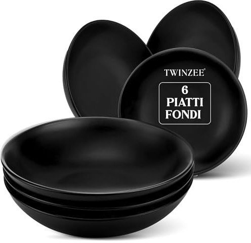 Twinzee Vajillas Completas de Gres Negro - Juego de 6 Platos Hondos - Resistente al Microondas y Lavavajillas - Vajilla y Artes de la Mesa Elegante