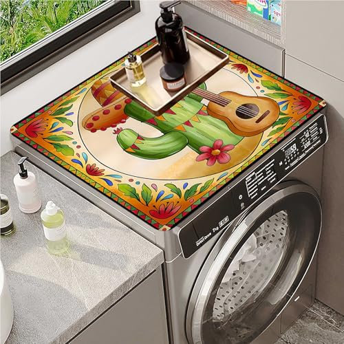 Highdi 2pc Housse de Protection pour Machine à Laver Top, impression Couleur Coussin de Machine à Laver Antidérapant Housse de Machine à Laver pour Machine à Laver Ou Sèche-Linge (Cactus,60x60cm)