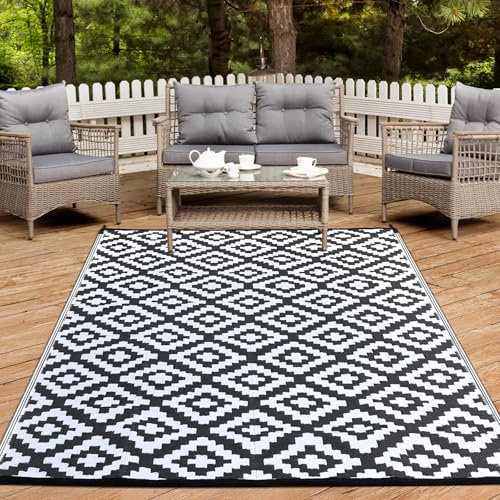 JOJOSEE Outdoor Rug for Garden, 150 x 240cm Large Outdoor Carpet for Patios Waterproof, Reversible Plastic Mat Rug Portable Camping Rugs for Garden Camping Balcony Backyard Beach