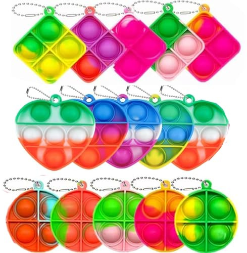 Llaveros Pop Fidget de Silicona Multicolor,15 Piezas Juguetes Sensoriales Anti-Estrés para Niños y Adultos,Regalos de Fiesta para niños,Rellenos de Bolsas de Regalo