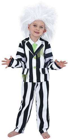 Sincere Party Costume classico da fantasma a righe bianche e nere include una giacca con camicia attaccata, cravatta, parrucca e pantaloni coordinati, XL (10-12)