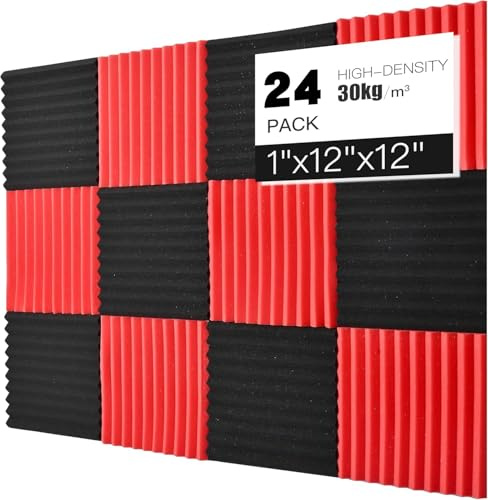 Acoustic Foam Panels 24 Pack - 1 x 12 x 12 High Density Soundproofing Angles for Walls, Noise Absorbing and Sound Absorbing, Fire Resistant - Perfect for Studio, Office, Gaming Room