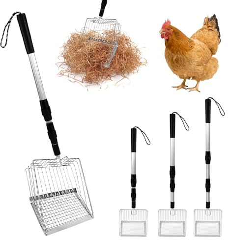 SNSYGN Chicken Poop Scooper, Adjustable Chicken Coop Accessories 106 CM Stainless Steel Pole, Cat Litter Scoops Poop Scoop for Chicken Cats Dogs