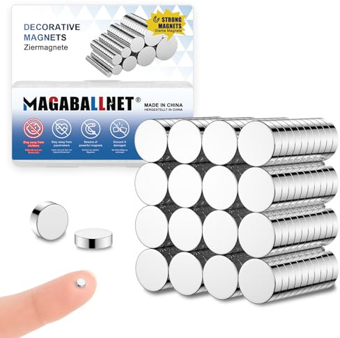 MAGABALLNET 100 Pack 2×1mm Strong Mini Round N52 Neodymium Magnets | Small Magnets, Magnets for Fridge, Photos, Cupboards, Crafts, 3D printing components, Whiteboard, Maps, Doors Craft magnet