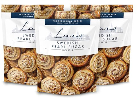 Lars Own Professional Series Swedish Pearl Sugar – 3-Pack, 2.5-lb Resealable Bag – Non-Melting, All-Natural Decorative Nib Sugar for Baking