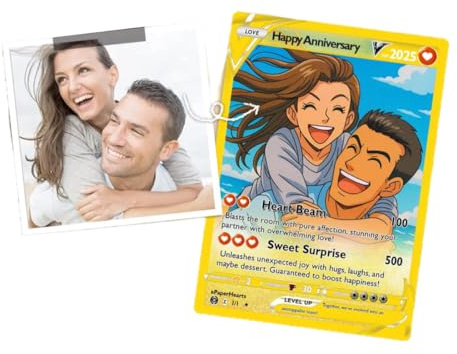 SHWorkshop Foto di coppia personalizzate Poke Card - Stampa fotografica di coppia con estetica Ghibli, carte da poke per anniversario personalizzate impermeabili, souvenir perfetti per gli amanti per