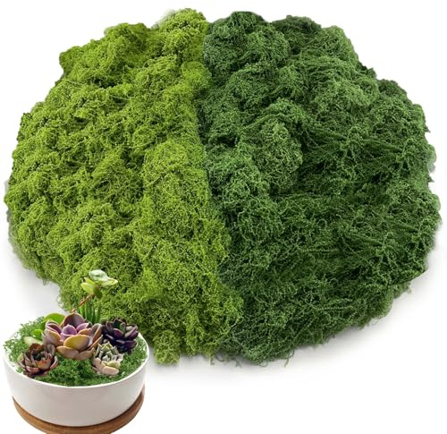 Jerhyun 200g Musgo Artificial, Musgo Natural Adecuado para Manualidades, Proyectos de Bricolaje Decoración Bonsáis (Verde Claro, Verde Oscuro)