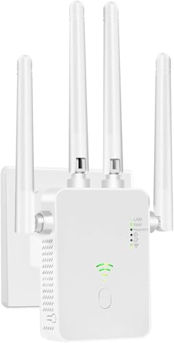 WLAN-Extender-Signalverstärker für bis zu 6.000 m² und 60 Geräte, WLAN Verstärker mit großer Reichweite und Ethernet-Anschluss, Zugangspunkt, 1-Tasten-Einrichtung