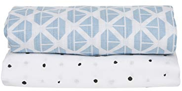 2er Set Swaddle & Burp Blanket Puckdecke Spuckdecke Einschlagtücher aus Baumwoll Musselin 100x120 cm, 100% naturreine Baumwolle - Öko-Tex Standard 100, Schiffe blau