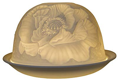 Nordic Lights Poppies Flower Porcelain Tealight Holder Dome | Candle Holder Projecting 3D Image Use With Scented Candle, LED Light | Perfect Living Room Decor Lights | Shade & Plate Set with Gift Box