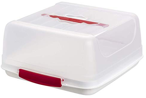Gariella - Small Square Plastic Transport Cake Box with Carry Handle and Lid