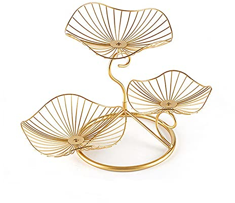 ZJYWMM Gold Fruit Basket 3 Sticky Metal Fruit Etagere for More Space on The Countertop, Creative Fruit Bowl Lotus Leaf Shape Design for Kitchen Storage, Household & Living Decorative