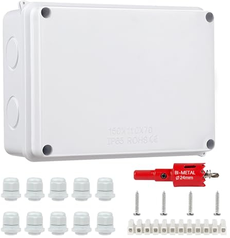 IP65 Wasserdichter Aufputz-Abzweigkasten, Damoron Aufputz Verteilerdose, Großer ABS-Elektrokasten Kabelanschluss im Freien, Externer Elektroanschlusskasten, weiß(150x110x70mm)