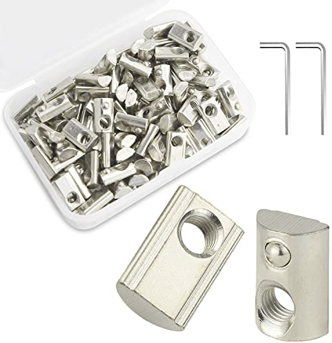 Nutenstein Nut Nutsteine Set T-Nut Schrauben Gewinde Kohlenstoffstahl mit Zentrierung und Federkugel Gleitmuttern Hammermutter für Aluminiumprofil-Extrusionsschlitz 20-Serie 100x (M5)