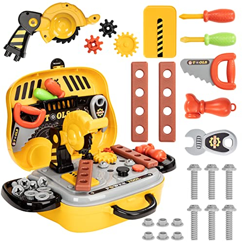 Werkzeugkoffer Kinder Werkzeug Spielzeug Werkzeugkasten mit Elektrische Bohrmaschine, Werkzeuggürtel ab 3 4 5 6 7 Jahre Jungen Mädchen Weihnachten Geburtstag Geschenk
