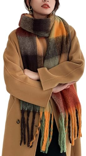 Wander Agio Winter Women Warm Scarf Long Shawl Large Scarves Cold Weather Thick Blanket Scarfs Colorful Plaid Orange Grey Black 35