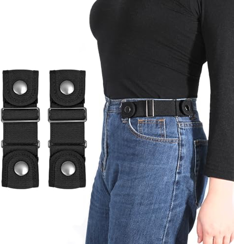 WHIPPY 2 Stücke Ohne Schnalle Gürtel Damen Herren Schnallenfrei Elastischer Gürtel Schnallenloser Stretch Taillengürtel,schwarz 13cm