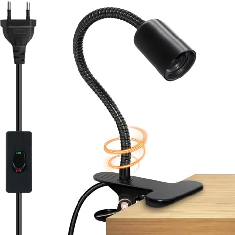 Wrpacttg Lampe Pince pour Lit, Noir Lampe de Chevet, LED Lampe Clip avec Col de Cygne de 35CM, Spot Pince, Douille E27 avec Interrupteur et 220CM Cable, Lampe de Lecture avec Clip Métal pour Chambre