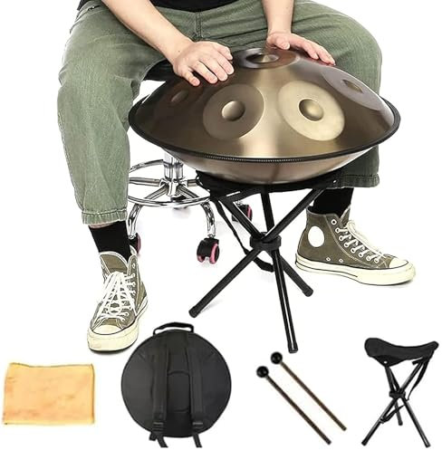 22 Zoll 9 Note 440HZ Handpan, Gold Performer in d-Moll Zungentrommel, mit Handpan-Ständer, Schlägeln und Staubtuch
