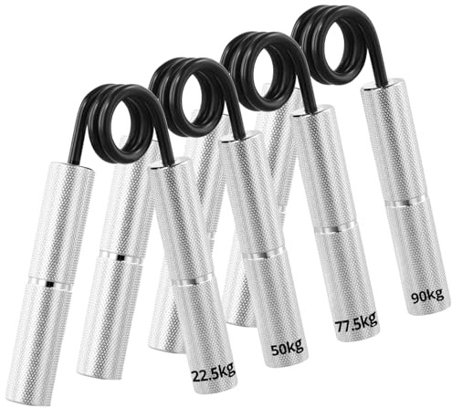 QWORK® Set of 4 Aluminum Grip trainer - Resistance 100/150/200/250 lbs (22.5-90kg), Non-slip Grip Strengthener for Hand, Wrist, Finger, and Forearm Exercise